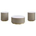 Coaster Home Furnishings - Jason - Wood and Metal - 3-Piece Coffee Table Set with Marble Tops, Reeded Drum Bases, and Gold Ring Accents - Living Room - Greige and White Marble - 711418-S3