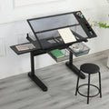 Hassyee Modern Design Hand Crank Adjustable Drafting Table Drawing Desk with Two Large-Size Metal Drawers and E0 Grade MDF Material Desktop (Black)