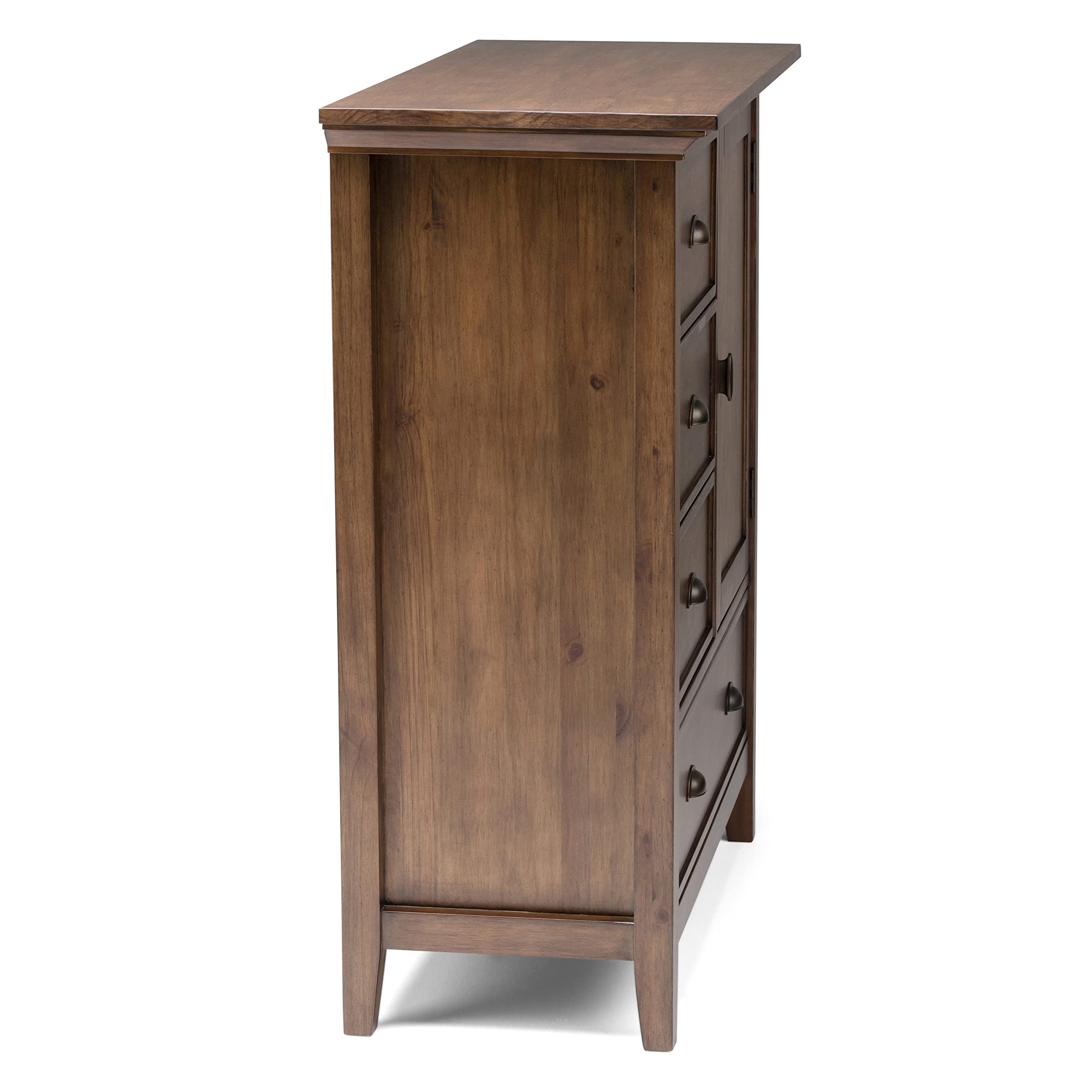 SIMPLIHOME Redmond Storage Cabinet - 39 inch Wide Solid Wood Medium Storage Cabinet in Rustic Natural Aged Brown, Transitional Accent Cabinet for Entryway with 4 Drawers and Cabinet Storage