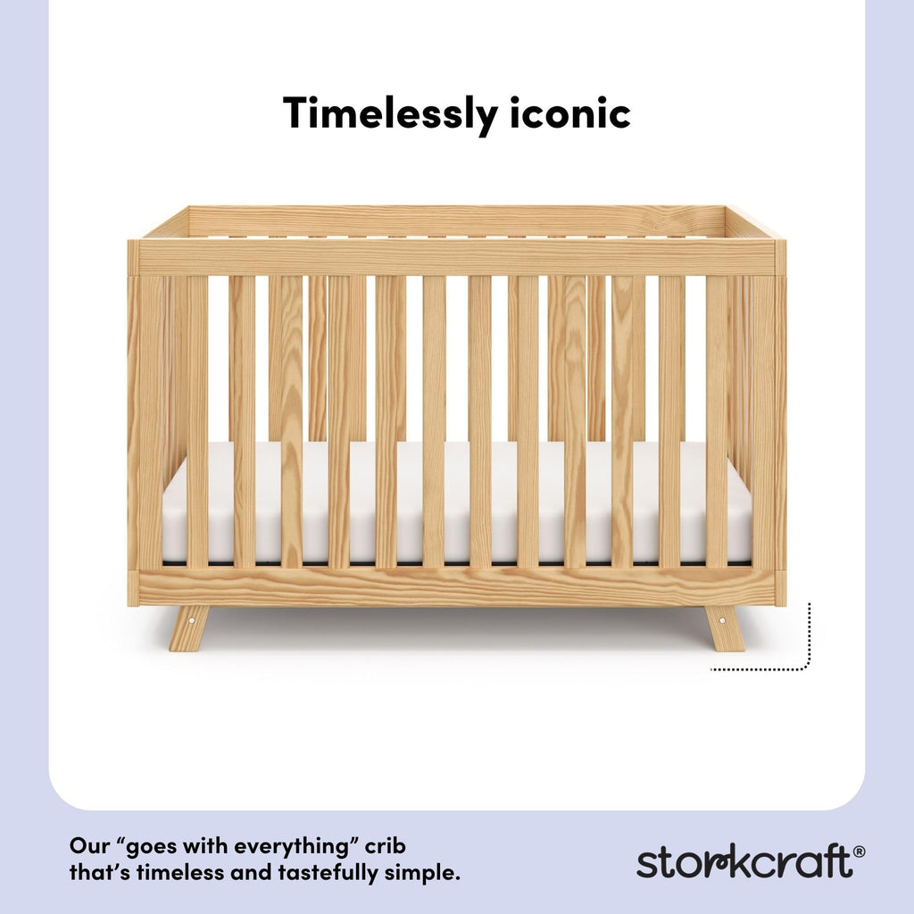 Storkcraft Beckett 3-in-1 Convertible Crib – GREENGUARD Gold Certified, Fits Standard Crib Mattress, Converts to Toddler Bed and Daybed, 4 Mattress Heights, Grow-with-Me Design (Natural)