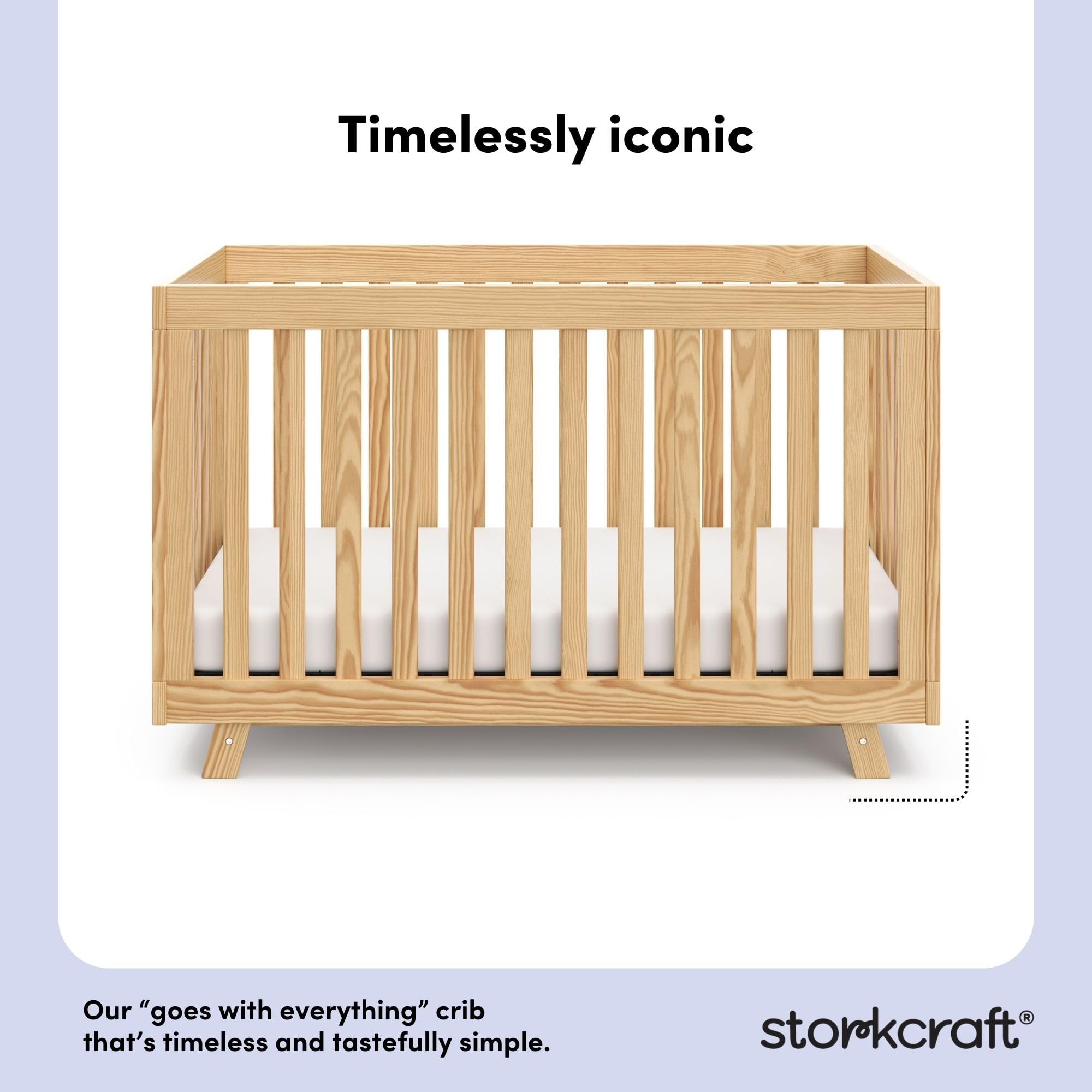 Storkcraft Beckett 3-in-1 Convertible Crib – GREENGUARD Gold Certified, Fits Standard Crib Mattress, Converts to Toddler Bed and Daybed, 4 Mattress Heights, Grow-with-Me Design (Natural)