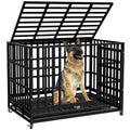 SHUSHIM 48 Inch Heavy Duty Dog Crate Kennel with Wheels, High Anxiety Indestructible Dog Crates for Large Dogs, XL XXL Extra Large Dog Crate with Removable Plastic Tray, Two Locks (Black, Square)