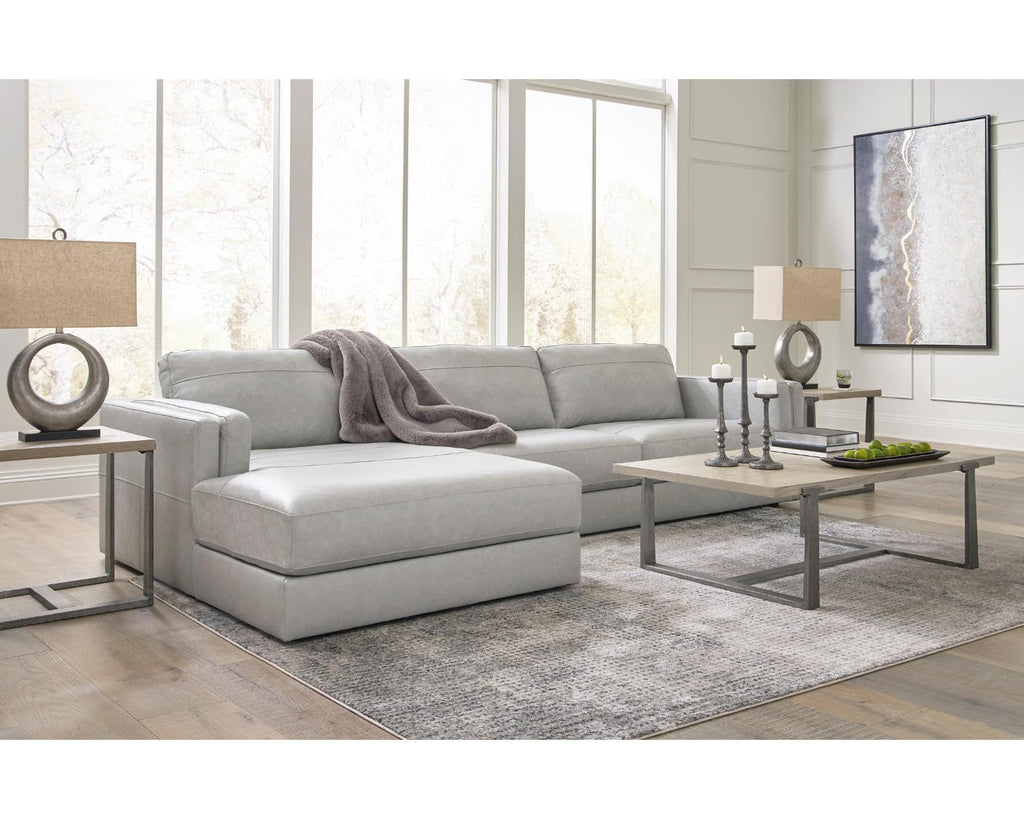 Signature Design by Ashley Amiata Modern L-Shaped Left-Arm Facing Leather Match 2-Piece Sectional with Chaise, Light Gray