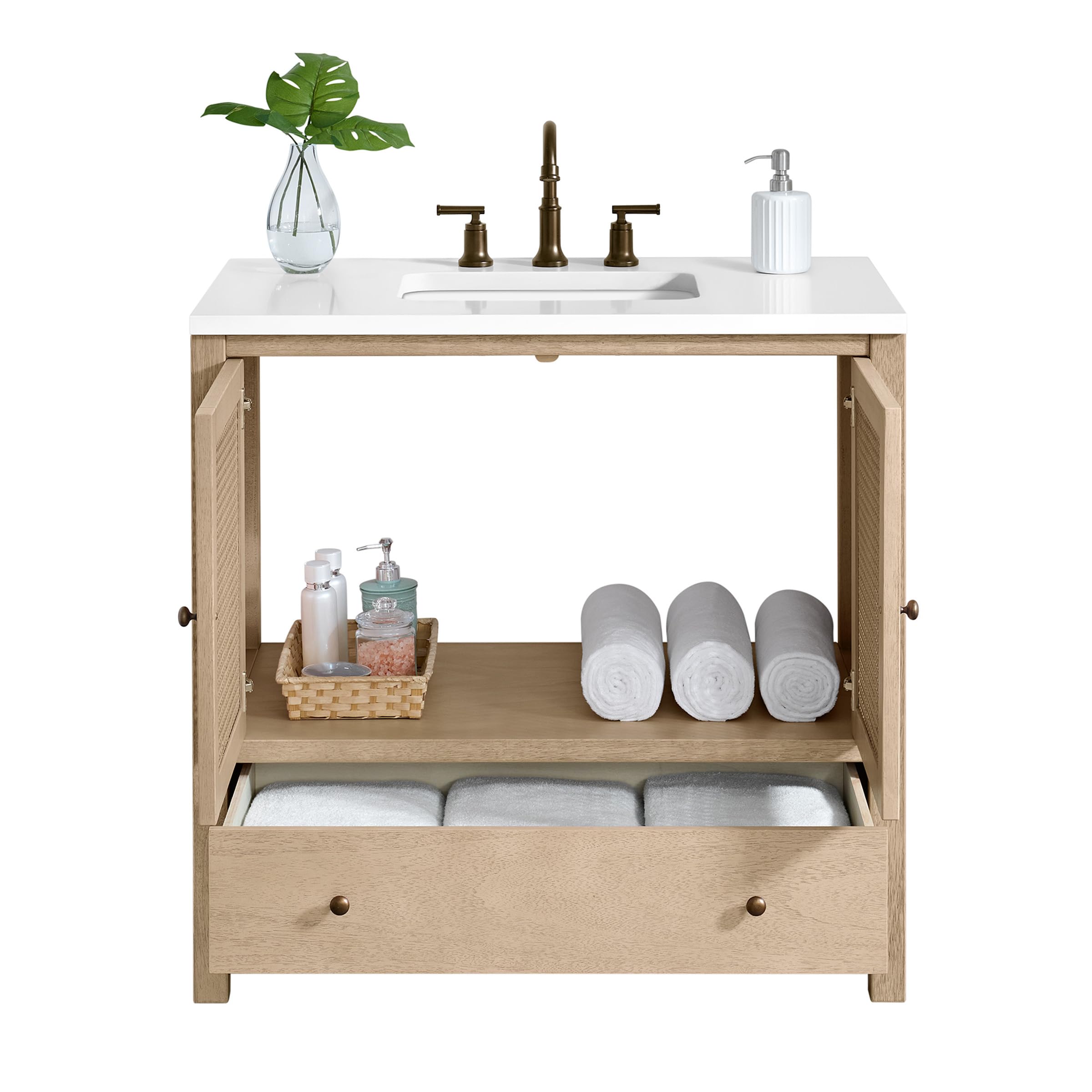 Alaterre Furniture Lucca Bathroom Vanity - Freestanding Cabinet Without Sink - 36 Inch Wood Bathroom Vanity with Large Drawer and Soft-Close Doors - Under Sink Cabinet Only (Natural)