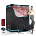ZONEMEL 2-Person Large Steam Sauna with Remote Control, 4L Steamer, Red Light Therapy Panel & 2 Chairs, Portable Home Spa (47.2" x 35.4" x 63")