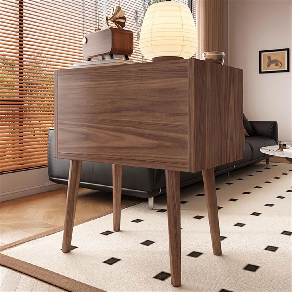 YUHUAWF Vinyl Record Holder Retro CD Display Cabinet with Concealed Drawer Wooden Vinyl Record Storage Shelf CD Holder(Walnut colour)