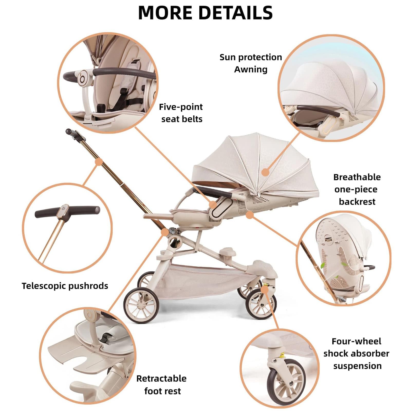 Lightweight Folding Stroller Wagon for Baby & Toddler Travel, 360° Reversible Seat, Adjustable Canopy with Storage Basket, Airplane-Friendly Compact Umbrella Stroller