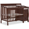 Dream On Me Jayden 4‑in‑1 Mini Convertible Baby Crib & Changer with Storage in Espresso, Pinewood, GreenGuard Gold & BSA, 1” Mattress Pad, 3 Mattress Heights, Converts to Mini Day & Twin-Size Bed