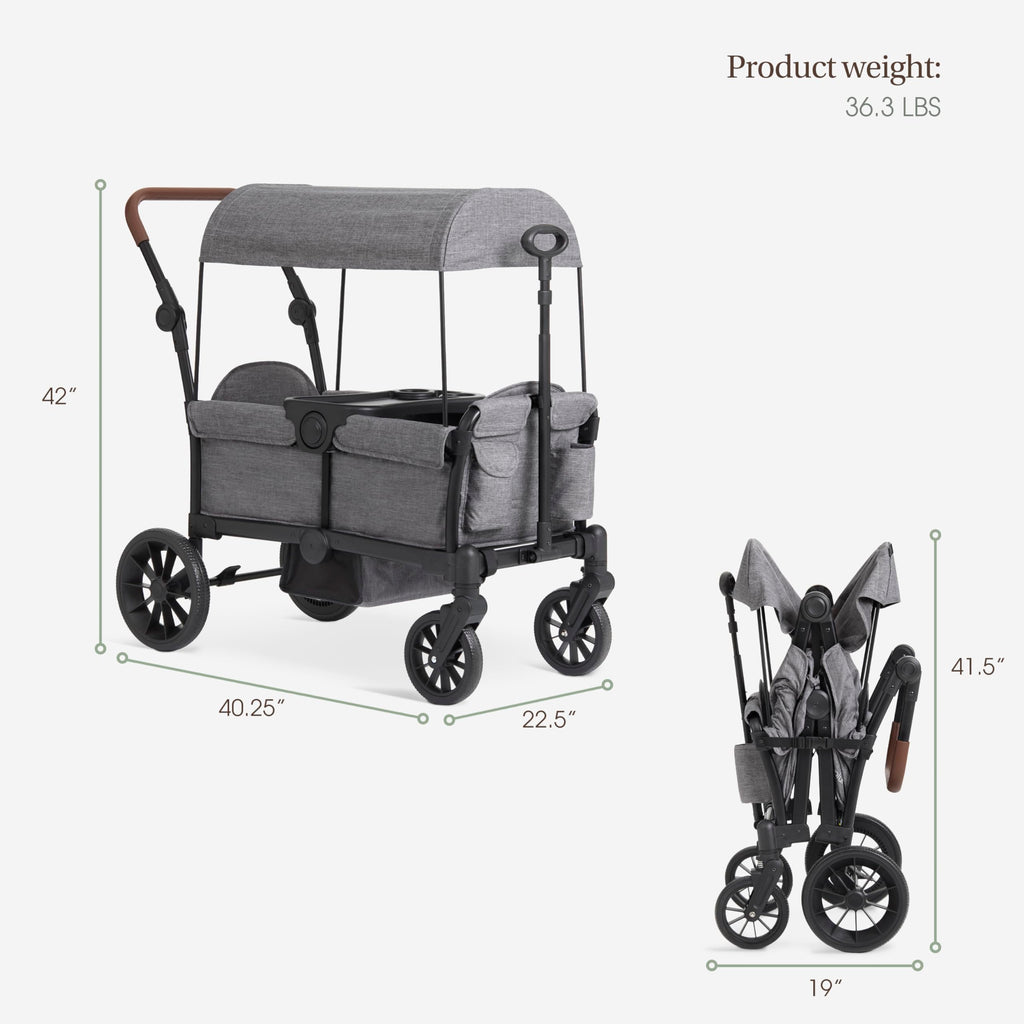 Evolur Trailblazer Wagon Double Stroller in Grey, Foldable Infant and Toddler Stroller Wagon, 5-Point Harness, Removable Canopy, All-Terrain Wheels, Spacious Storage for 2 Kids