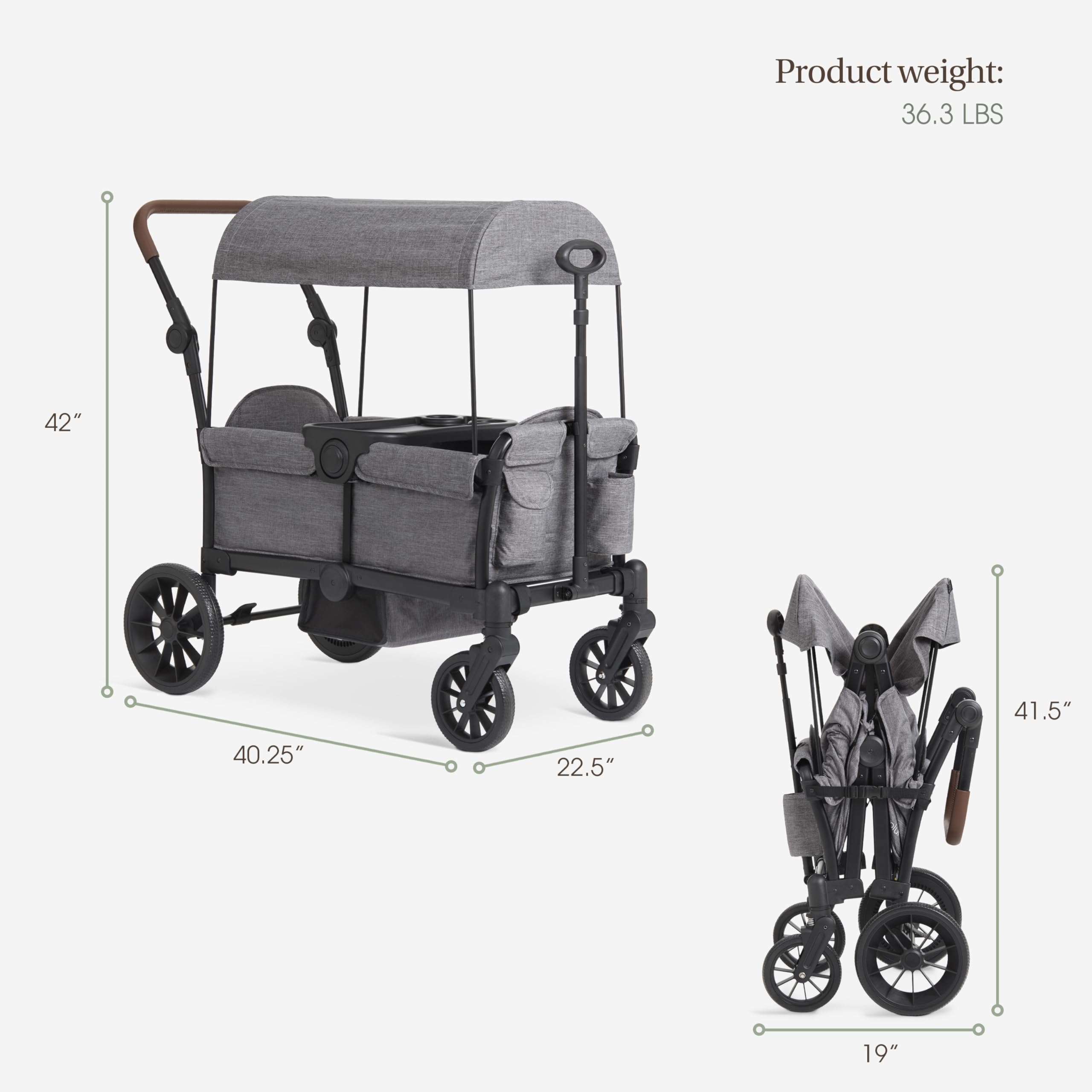 Evolur Trailblazer Wagon Double Stroller in Grey, Foldable Infant and Toddler Stroller Wagon, 5-Point Harness, Removable Canopy, All-Terrain Wheels, Spacious Storage for 2 Kids