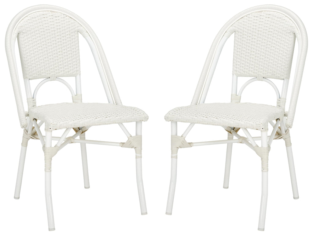 SAFAVIEH Outdoor - Torino Bistro Chair Set of 2 - White - Faux Wicker & Aluminum Frame - Bistro Side Chair Design - Ideal for Patio, Deck, Sunroom, Dining Area, 18" Seat Height (PAT7550C-SET2)