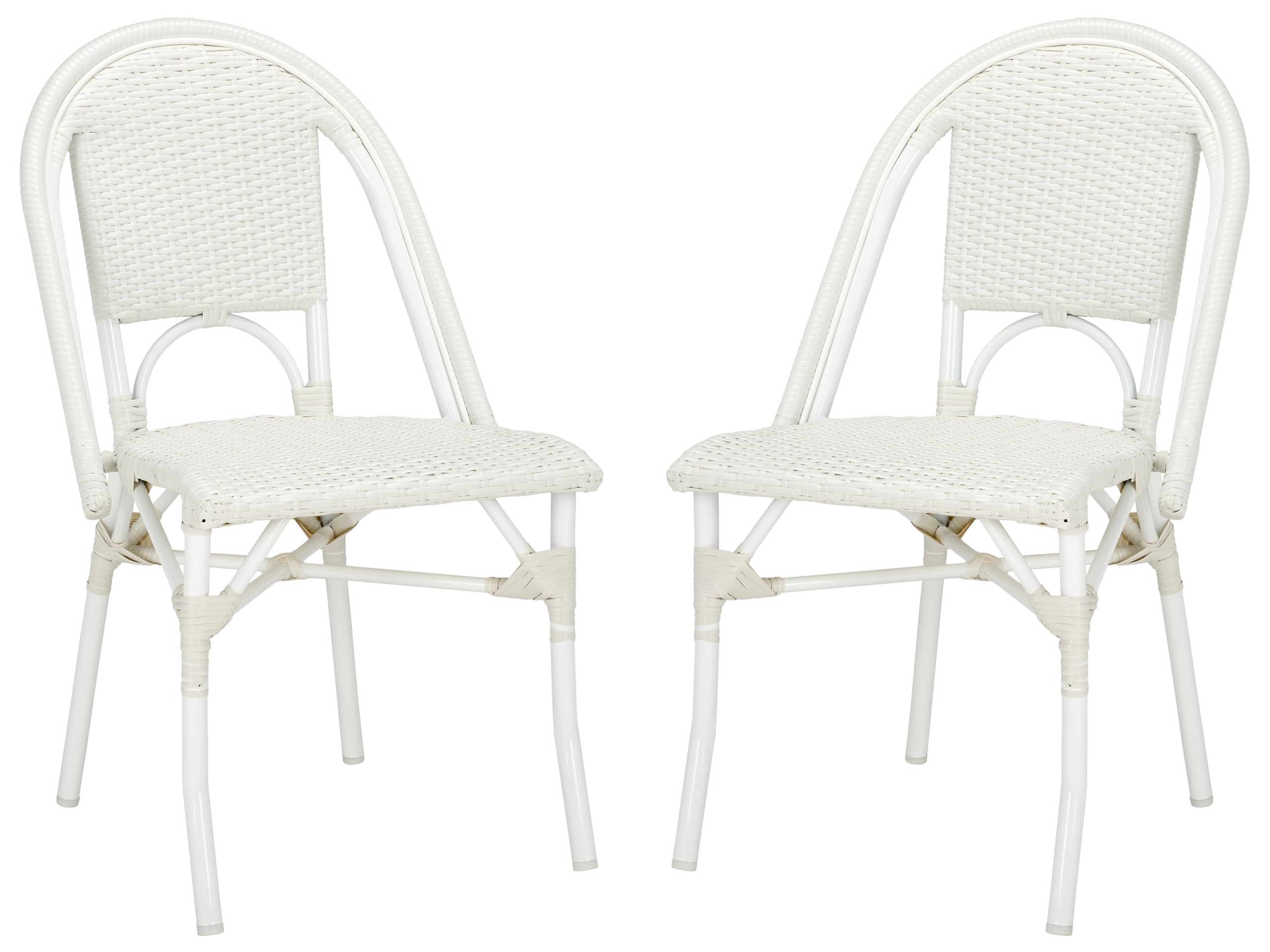 SAFAVIEH Outdoor - Torino Bistro Chair Set of 2 - White - Faux Wicker & Aluminum Frame - Bistro Side Chair Design - Ideal for Patio, Deck, Sunroom, Dining Area, 18" Seat Height (PAT7550C-SET2)