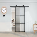 BARNSMITH 36in x 96in Glass Barn Door with 6FT Hardware Included, Aluminum Alloy Frame Frosted Tempered Glass, 6-Lite Lightweight Sliding Barn Door, Easy Assembly
