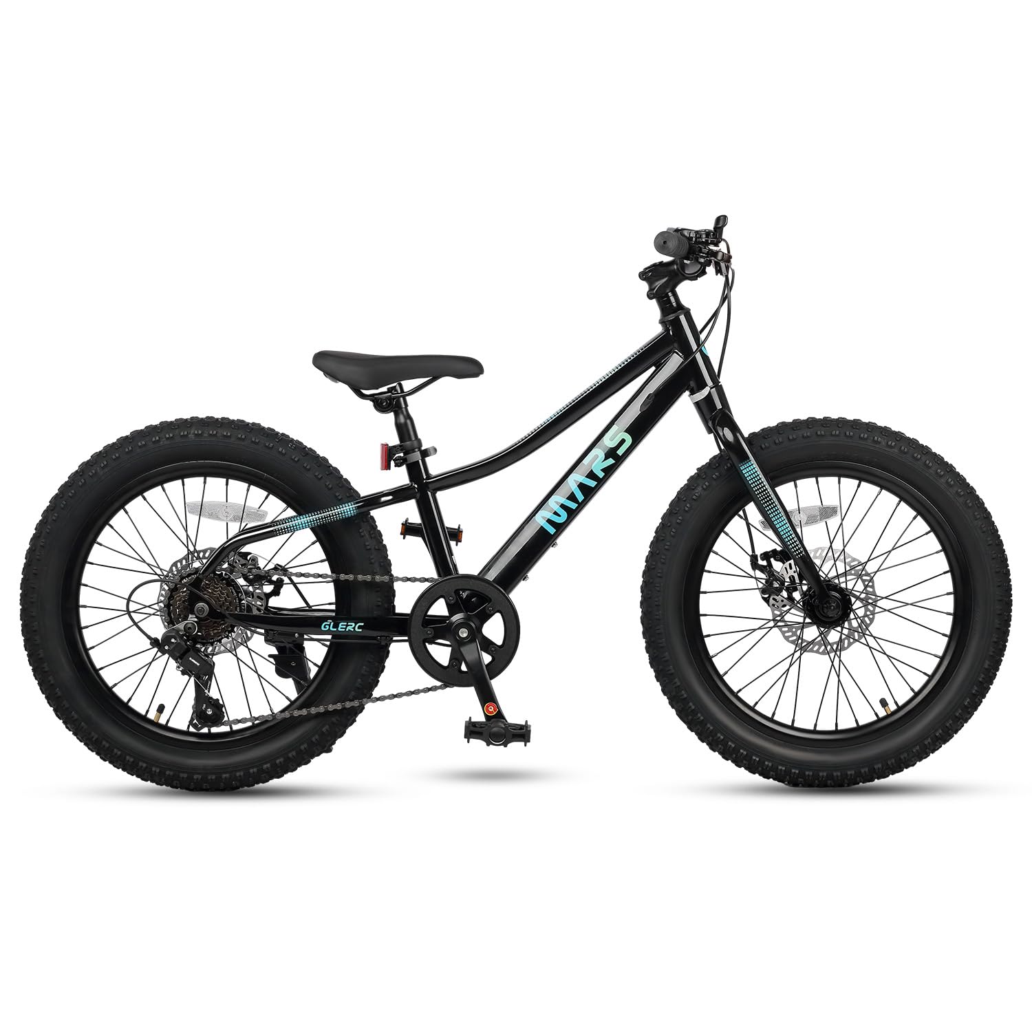 Glerc Mars Kids Mountain Bike, 20 Inch Fat Tire Bike for Teen Ages 6-12 Year Old, Bicycle with 2.8-Inch Wide Tires and 6 Speed Drivetrain, Black