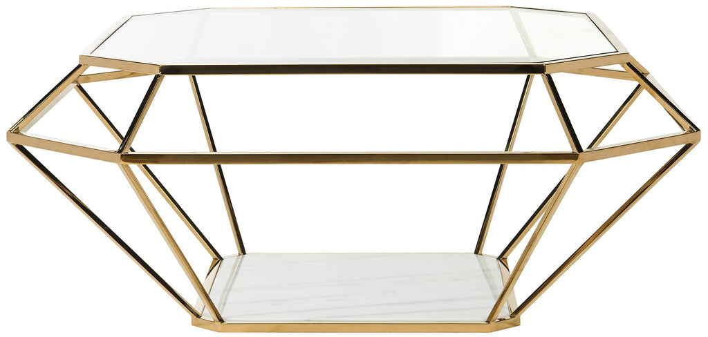 SAFAVIEH Couture Home Collection Abena Gold and White Marble Geometric Coffee Table