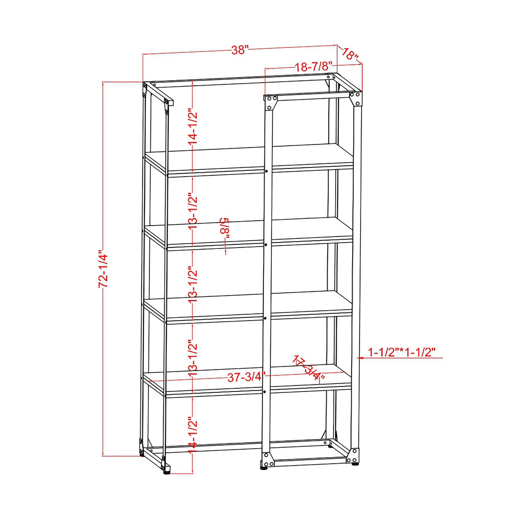 24/7 Shop at Home Adair Industrial Metal Open Back Bookcase with 4 Shelves for Living Room, Home Office, Bedroom, Black and Light Gray