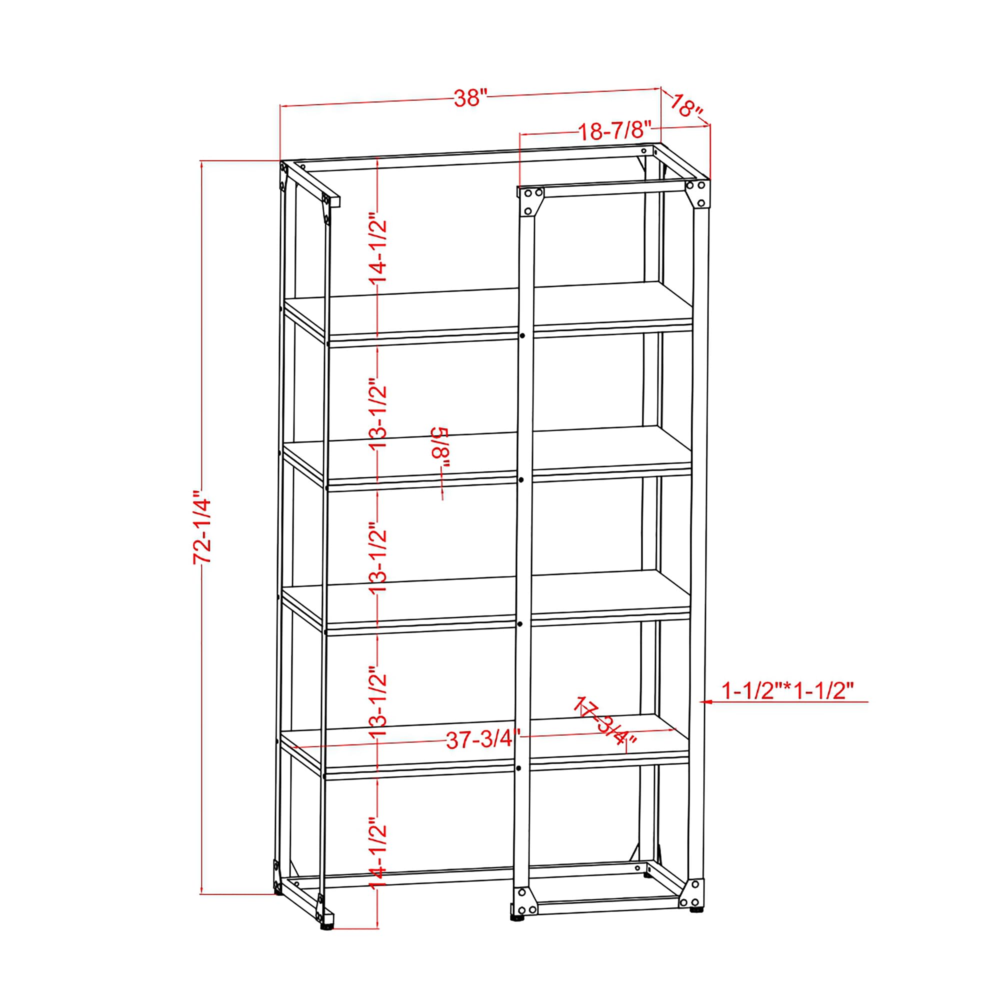 24/7 Shop at Home Adair Industrial Metal Open Back Bookcase with 4 Shelves for Living Room, Home Office, Bedroom, Black and Light Gray