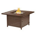 Oakland Living Square 42 in. x 42 in. Aluminum Propane Fire Pit Table with Glass Beads, Two Covers, Lid, 57,000 BTUs in Brown Finish
