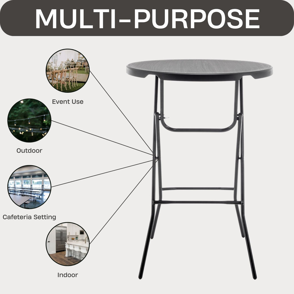 BTEXPERT Set of 10, Black 32" Round 43" Bar Height Granite Folding Commercial Portable Banquet Card Plastic Coffee Dining Table for Wedding Party Coffee Event Home Kitchen Indoor Outdoor-Ten
