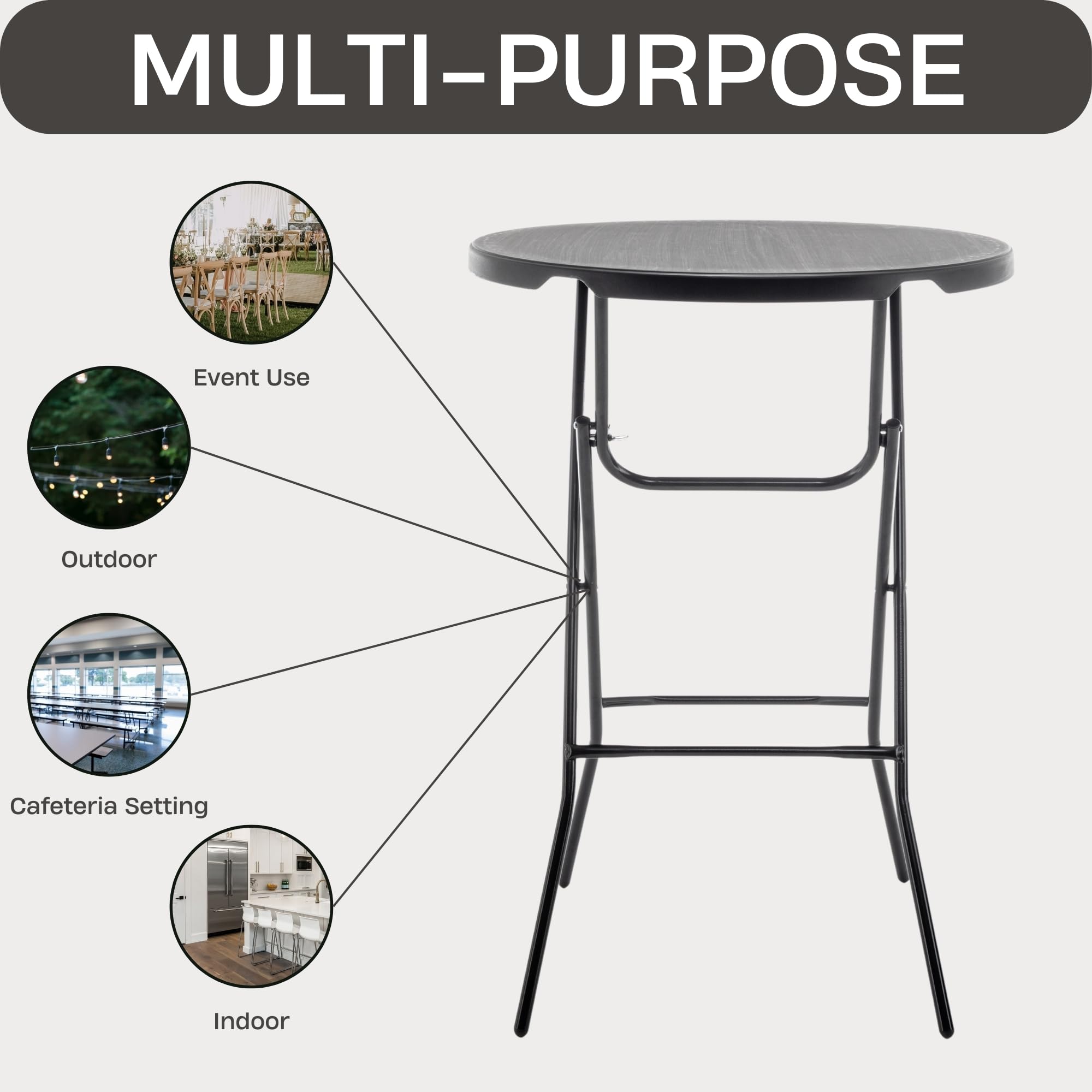 BTEXPERT Set of 10, Black 32" Round 43" Bar Height Granite Folding Commercial Portable Banquet Card Plastic Coffee Dining Table for Wedding Party Coffee Event Home Kitchen Indoor Outdoor-Ten