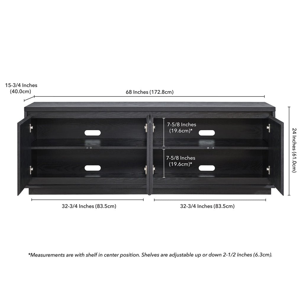 Henn&Hart TV Stand for TVs up to 75" with 2 Concealed Storage Cabinets and Adjustable Shelves for Living Room, Family Room, or Office, Natural Black