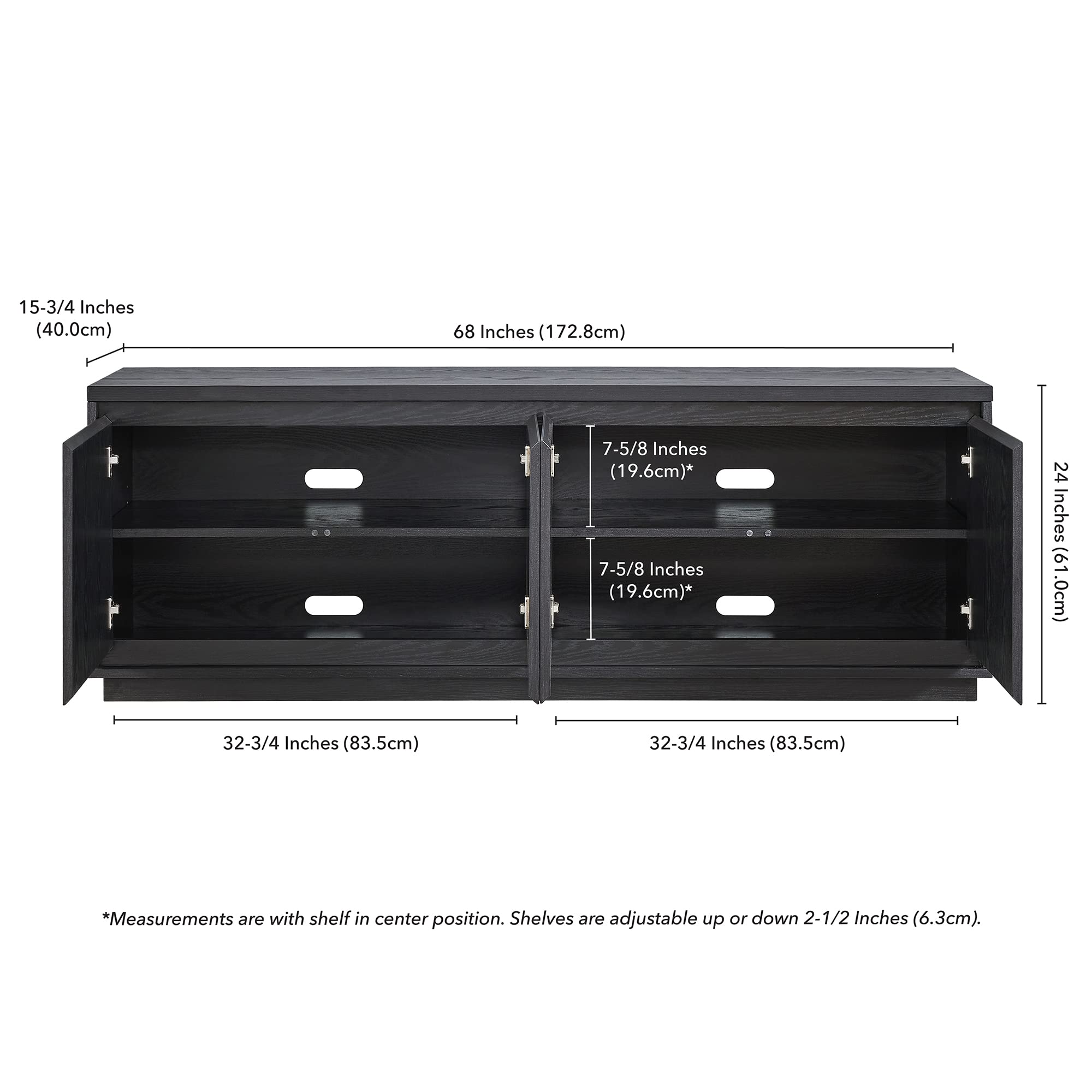 Henn&Hart TV Stand for TVs up to 75" with 2 Concealed Storage Cabinets and Adjustable Shelves for Living Room, Family Room, or Office, Natural Black