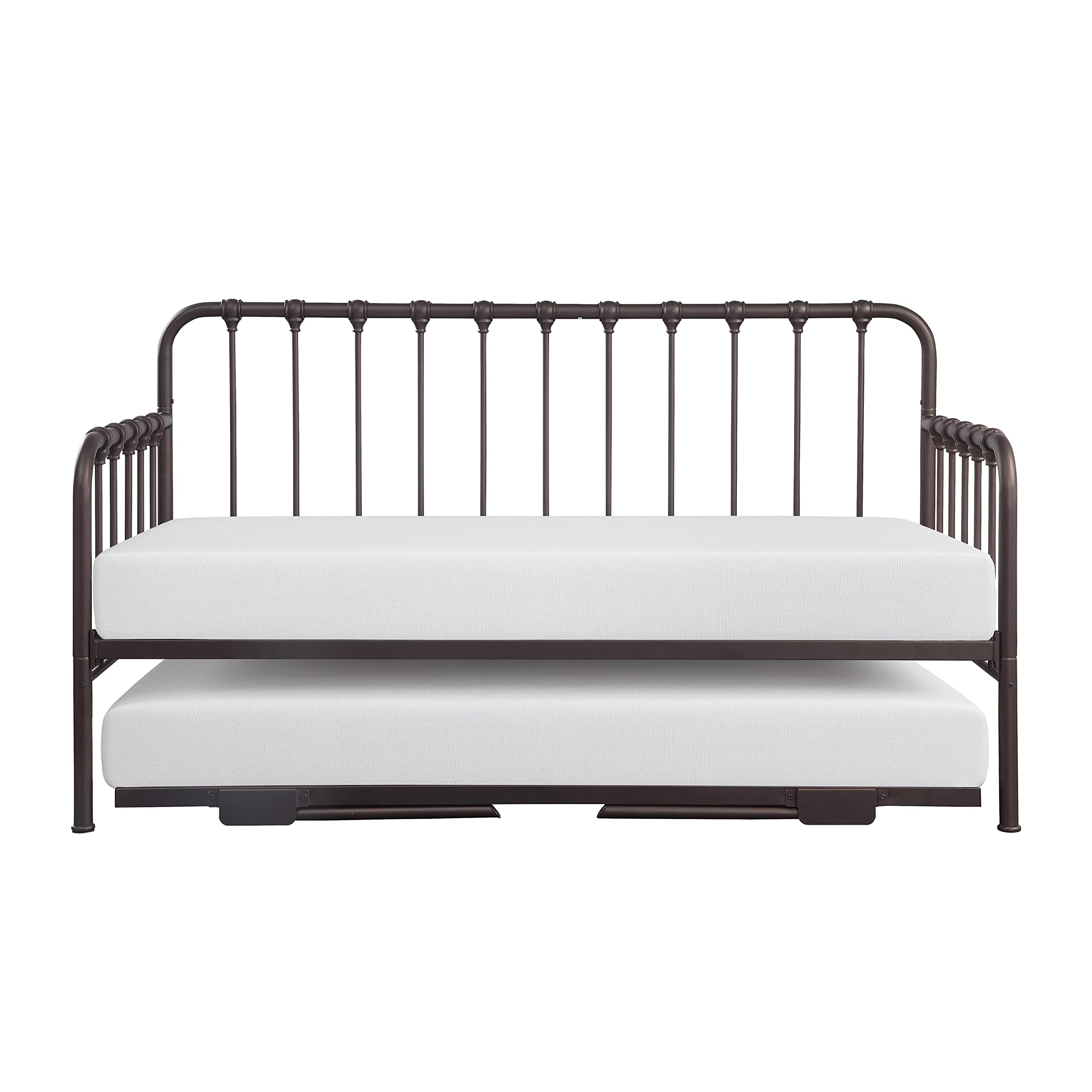 Lexicon Metal Daybed with Trundle Mattress Foundation with Steel Slat Support, Easy Assembly, Twin Size, Multi-Functional Furniture, Dark Bronze