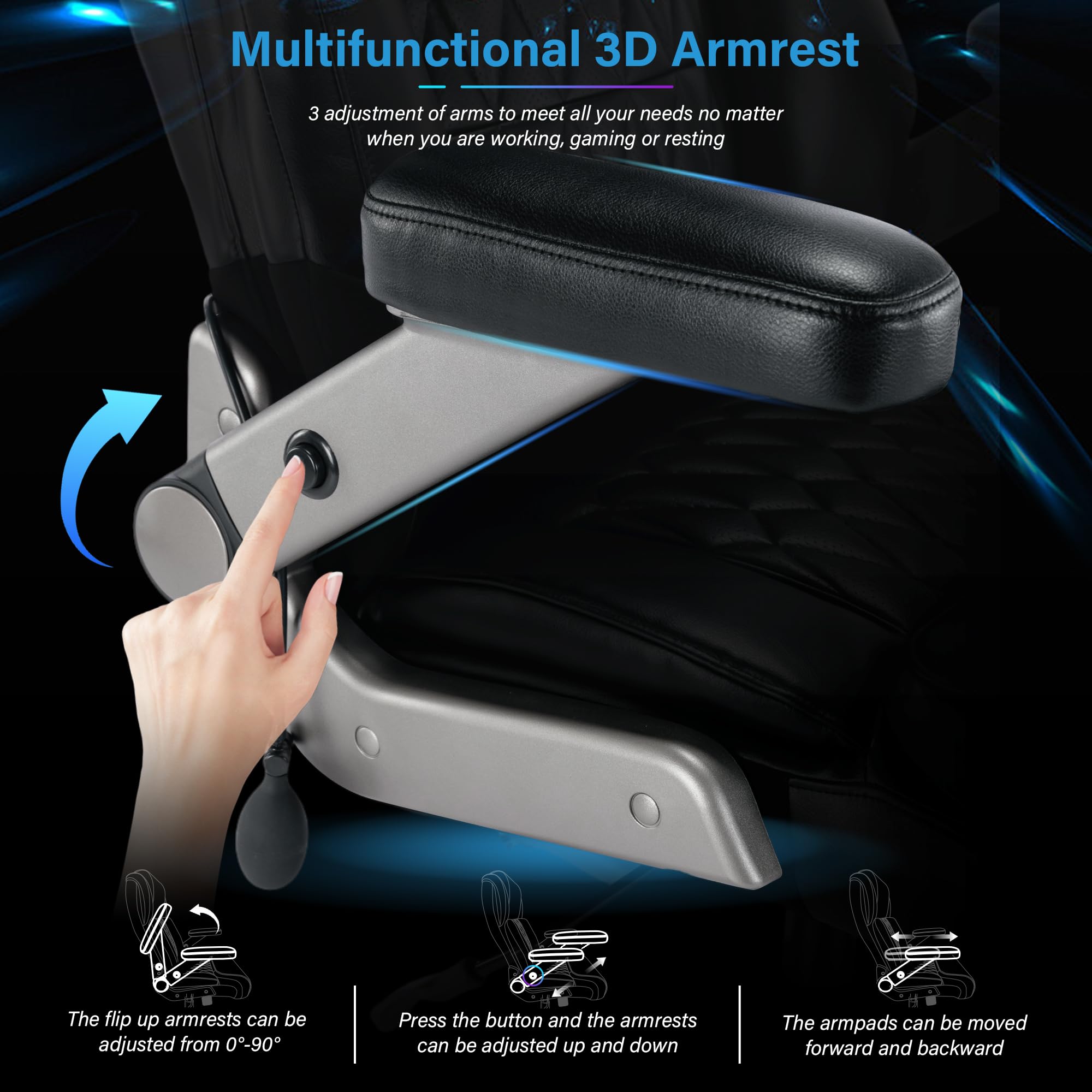 Big and Tall 700lbs Office Chair - Adjustable Lumbar Support 3D Flip Arms Heavy Duty Metal Base&Wheels, High Back Large Executive Computer Desk Chair, Thick Padded Ergonomic Design for Back Pain