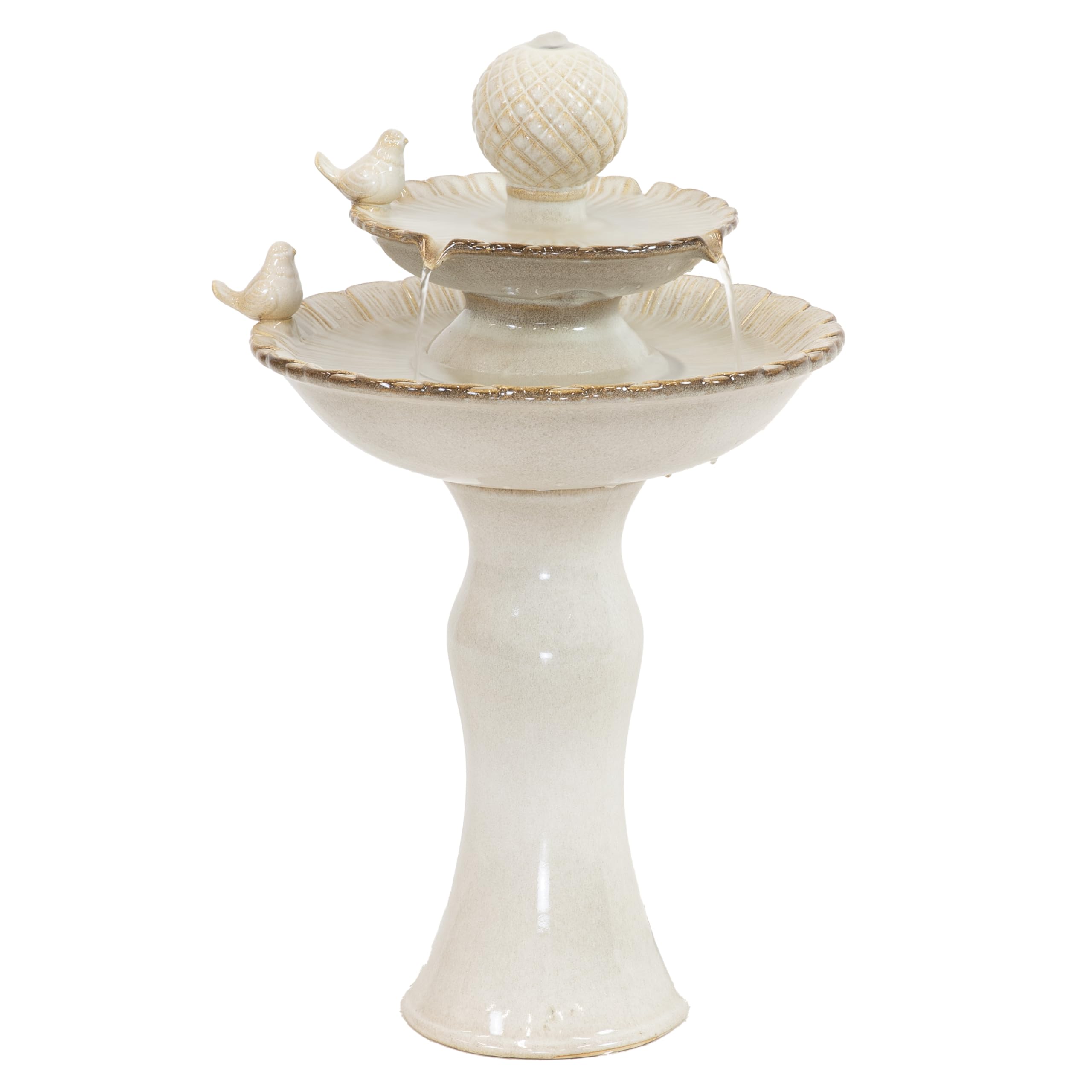 Sunnydaze 27" H 2-Tier Ceramic Water Fountain - Outdoor Water Feature for Patio, Yard, Balcony - Garden Fountain - White