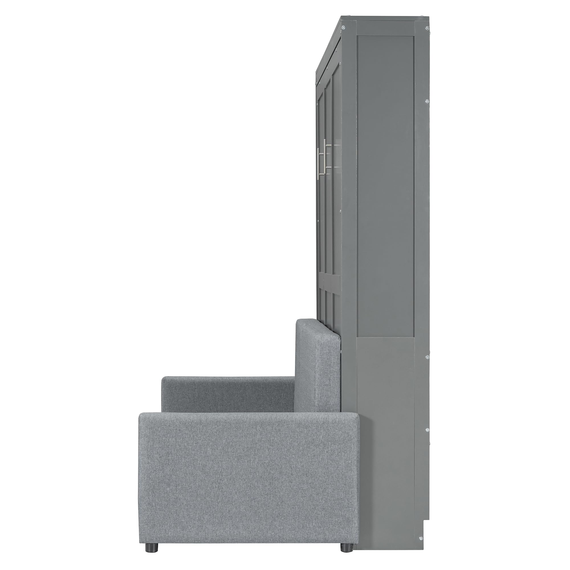 Merax Full Size Murphy Bed, Wood Multi-Function Wallbed with Sofa, Wooden Slat Support for Kids, Teens, Adults, Gray