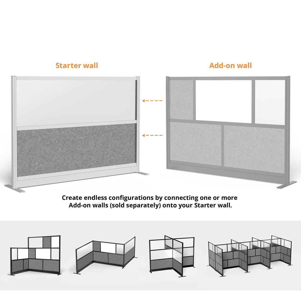 Stand Up Desk Store Expanse Modular Wall | 70'' x 48'' Wall | Expandable Partition Room Divider with Rearrangeable Frosted Acrylic & Sound Absorbent Wide Panels (Silver Frame)