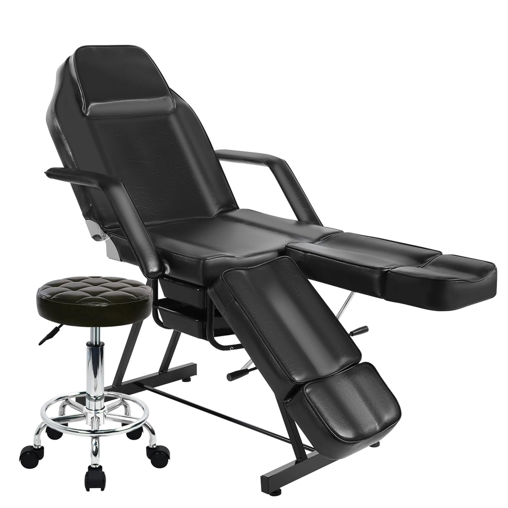 Tattoo Chair for Client, Facial Bed for Esthetician with Hydraulic Stool, Adjustable Massage Table with Split Legs Design, Professional Tilting Beauty Lash Spa Artist Salon Waxing Barber Equipment