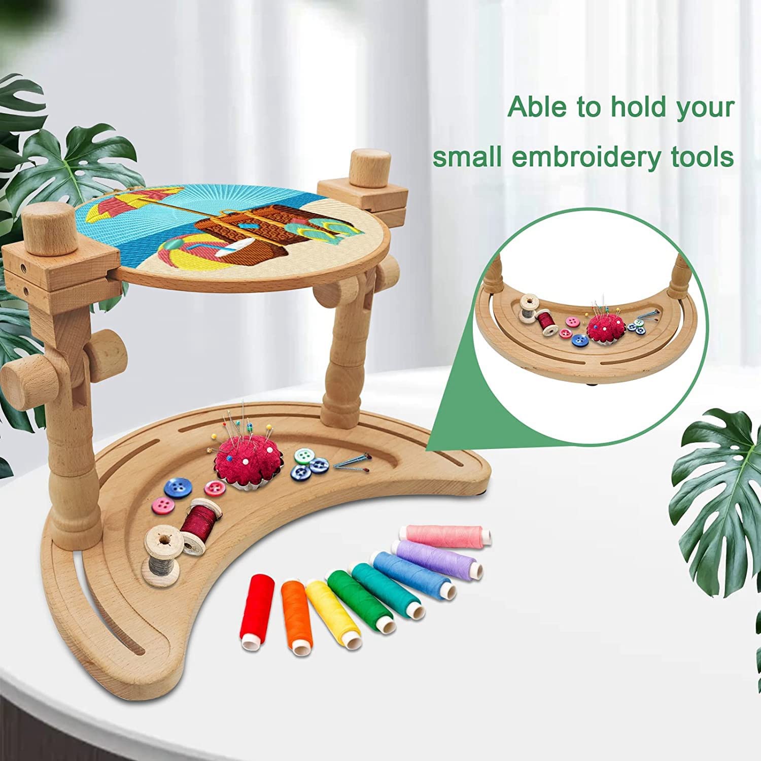 Adjustable Embroidery Stand, Wooden Hoop Stand Holder,Desktop 360° Rotating Embroidery Kit Lap Frame,B