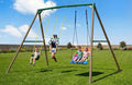 Hapfan 9.5' Tall Swing Sets for Backyard with Platform Swing, Heavy Duty Metal Swingset Outdoor for Kids with Trapeze Bar (Green and Brown)