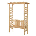 Wooden Garden Arbor for Climbing Plants with Garden Bench, Garden Arch to Grow Grapes & Vines, Patio Decor & 2-Person Outdoor Wood Decorative Seating, Natural