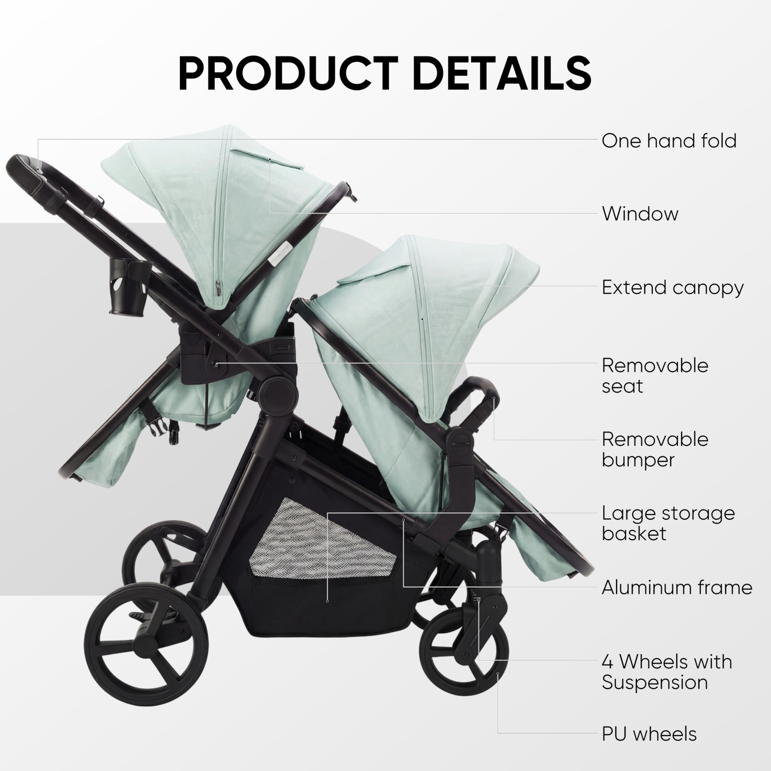Double Stroller for Twins Infants and Toddlers, Foldable Tandem, Convertible Twin to Single Stroller, Compact Light Weight， Ages 0-3 Years (B0G4LS2W5D)
