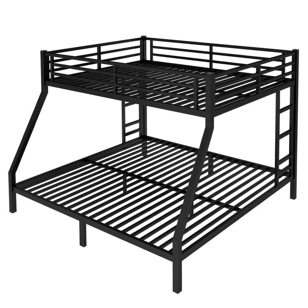 Bellemave Queen Over King Bunk Bed with 2 Side Ladders for Teens,Adults, Metal Bunk Bed Frame with Full-Length Guardrail for Dorm,Bedroom, Noise-Free Steel Slats, No Box Spring Required, Black