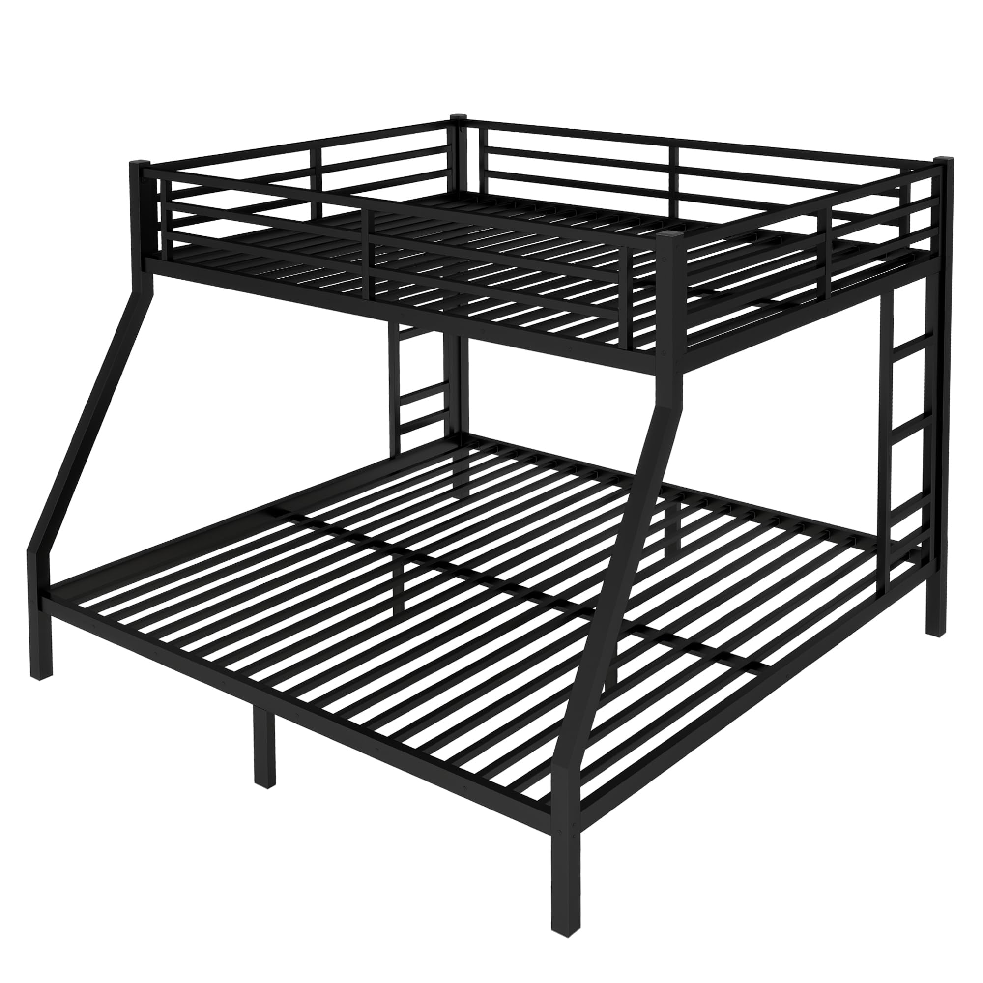 Bellemave Metal Queen Over King Bunk Bed for Adults/Kids,Heavy Duty Adults Bunk Beds with Guardrail & Ladders,Queen Over King Size Bunk Beds for Teens,Black
