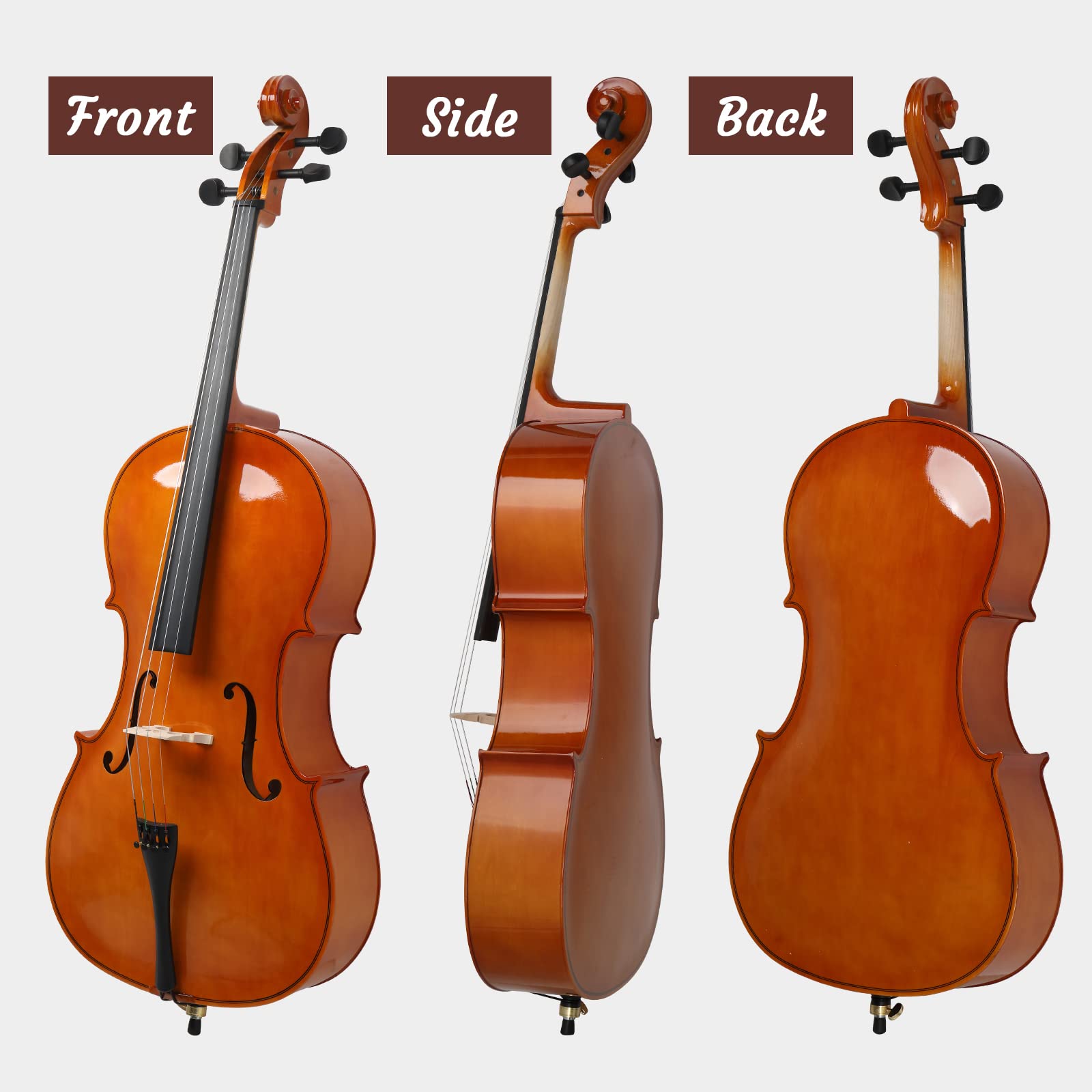 Ktaxon Full-Size Cello, Beginner Cello 4/4, Acoustic Cello Kit with Portable Bag, Bow, Bridge, Rosin, Adults & Kids String Musical Instruments(Nature)