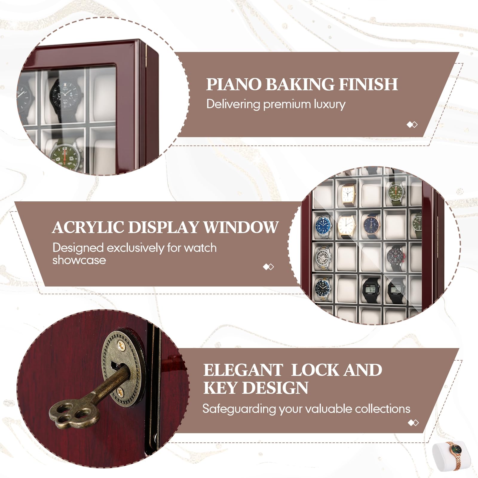 30 Piece Watch Display Case Watch Cabinets Cases Wall Mounted Shadow Box UV Protection Display Boxes with Acrylic Transparent Door Holder for Oversized Watches Collector Memorabilia Gift