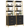 HITHOS 4-Tier Bookshelf, Tall Bookcase with 3 Wooden Drawers, Modern Ladder Book Shlef Storage Organizer for Living Room, Entryway, Office, Black Gold, 2 PCS
