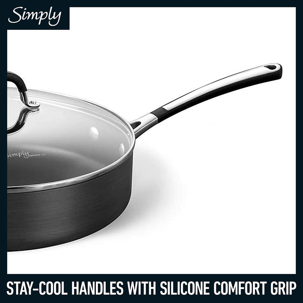 Calphalon 10-Piece Non-Stick Kitchen Cookware Set Black Pots & Pans with Stay-Cool Stainless Steel Handles Hard-Anodized Aluminum for Even Heating