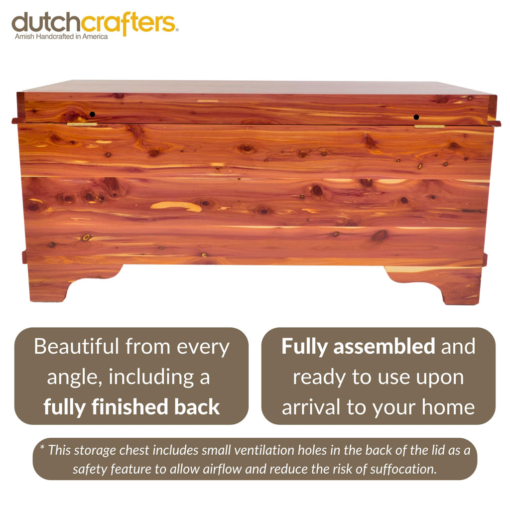 DutchCrafters Red Cedar Wood Blanket Storage for Living Room, Fully Lined Hope Chest, Bedroom Bench, Lockable Storage Box, Locking Chest with Handles and Waterfall Edge - Amish Made in USA (35" Small)