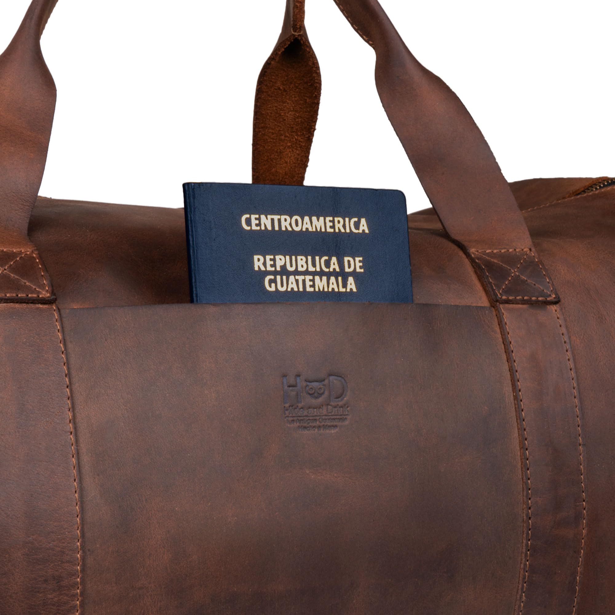 Hide & Drink, Luggage Duffle Bag with Shoulder Strap, Travel Overnight Bag, Handmade from Full Grain Leather - Bourbon Brown