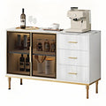 GAOMON Buffet Sideboard Cabinet with Storage, 46.4" Large Fluted Kitchen Sideboard Cabinet with 2 Glass Doors 3 Drawers and Shelves, Faux Marble Top Buffet Table for Dining Room, Living Room, White