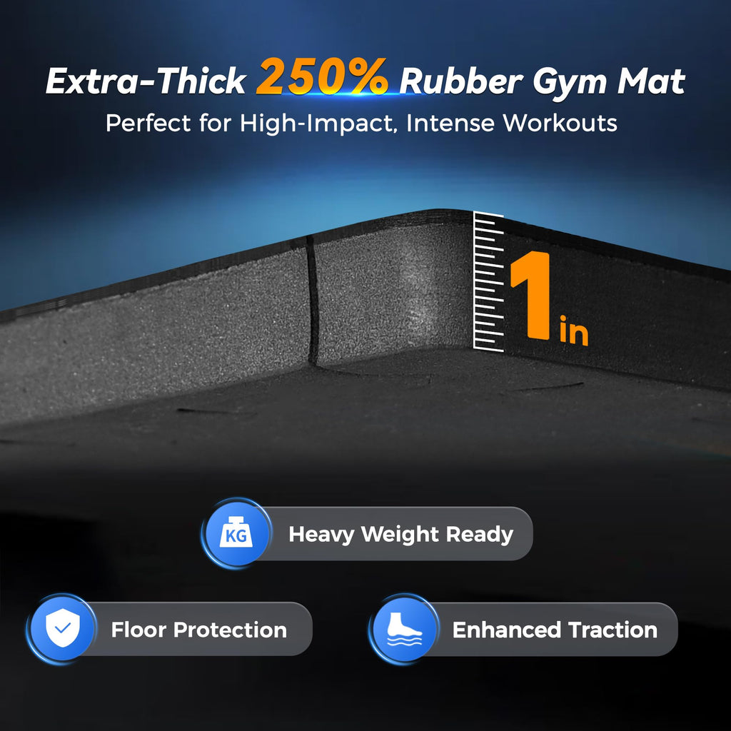 SUPERJARE 1" Extra-Thick Rubber Top Exercise Mat, Puzzle Gym Flooring for Home Gym, Gym Mat for Workout Equipment, Interlocking Floor Tiles with EVA Foam, 18 Pcs 72 Sq Ft, Black/Grey