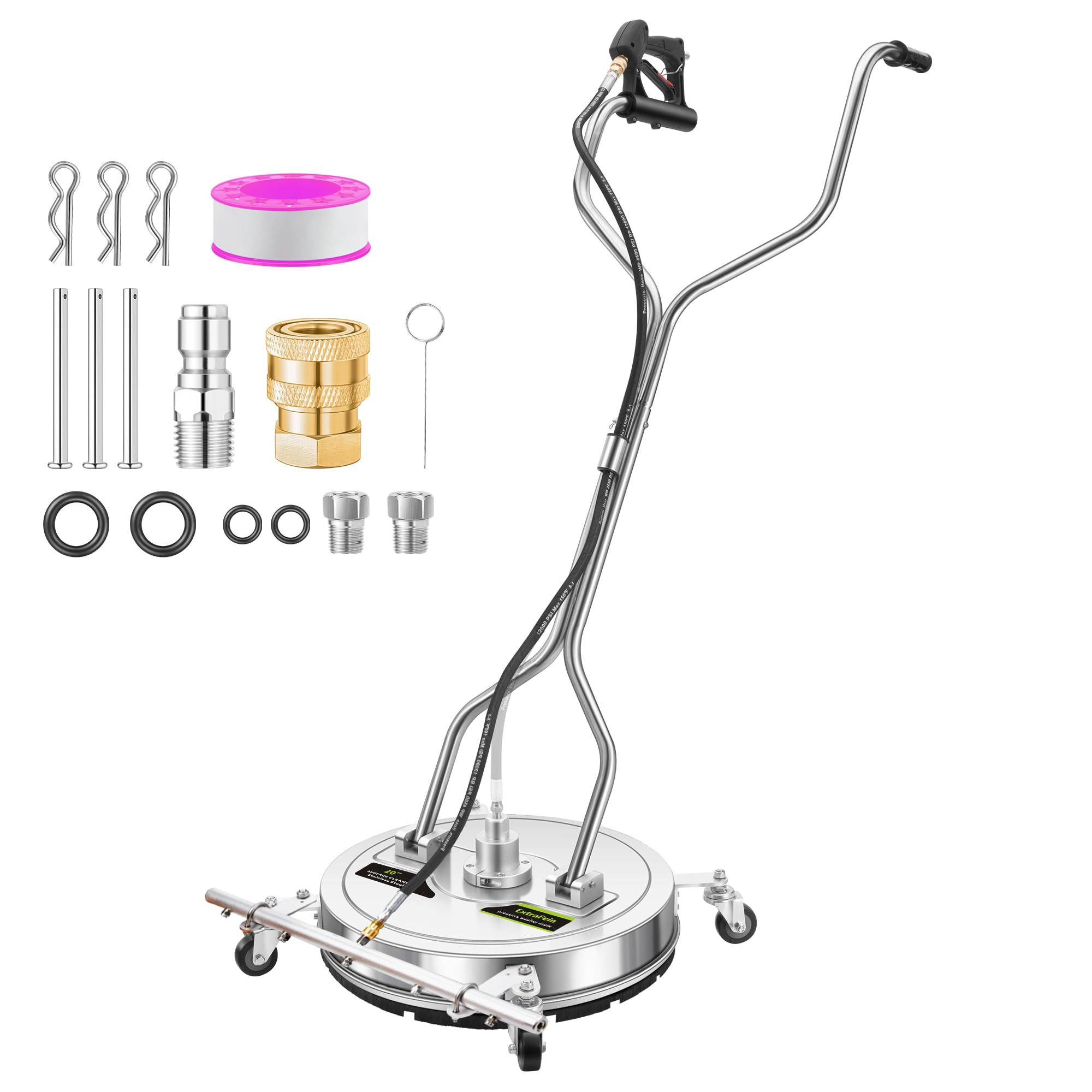 20" Pressure Washer Surface Cleaner Plus with 5 Nozzles Water Broom, Stainless Steel Dual Handle Power Washer Surface Cleaner for Patio Decker Concrete Driveway, 4000 PSI