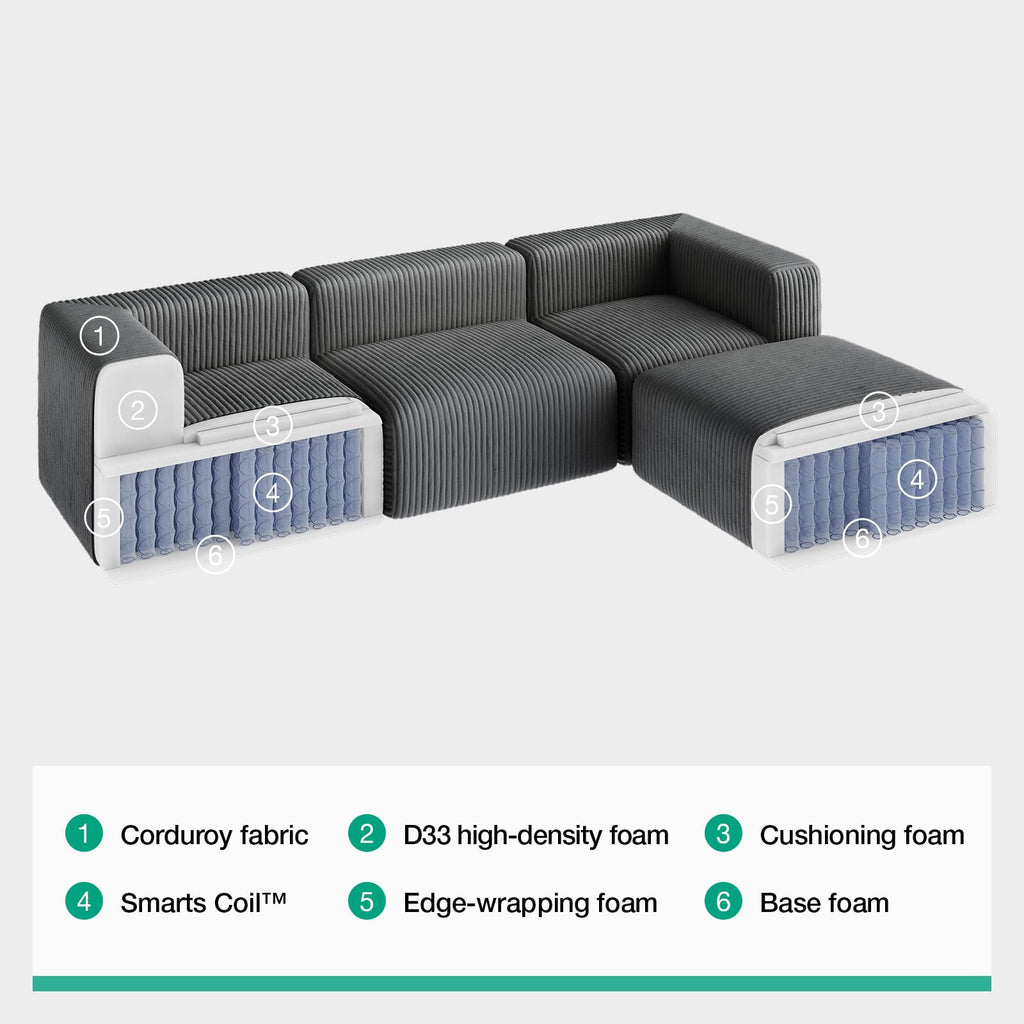 Novilla 141" Modular Sectional Sofa, Modern Cloud Sectional Couch with Smarts Coil® Support, U-Shape Boneless Couch for Living Room Apartments, No Assembly Required, Dark Gray (4 Seat w/ 2 Ottoman)