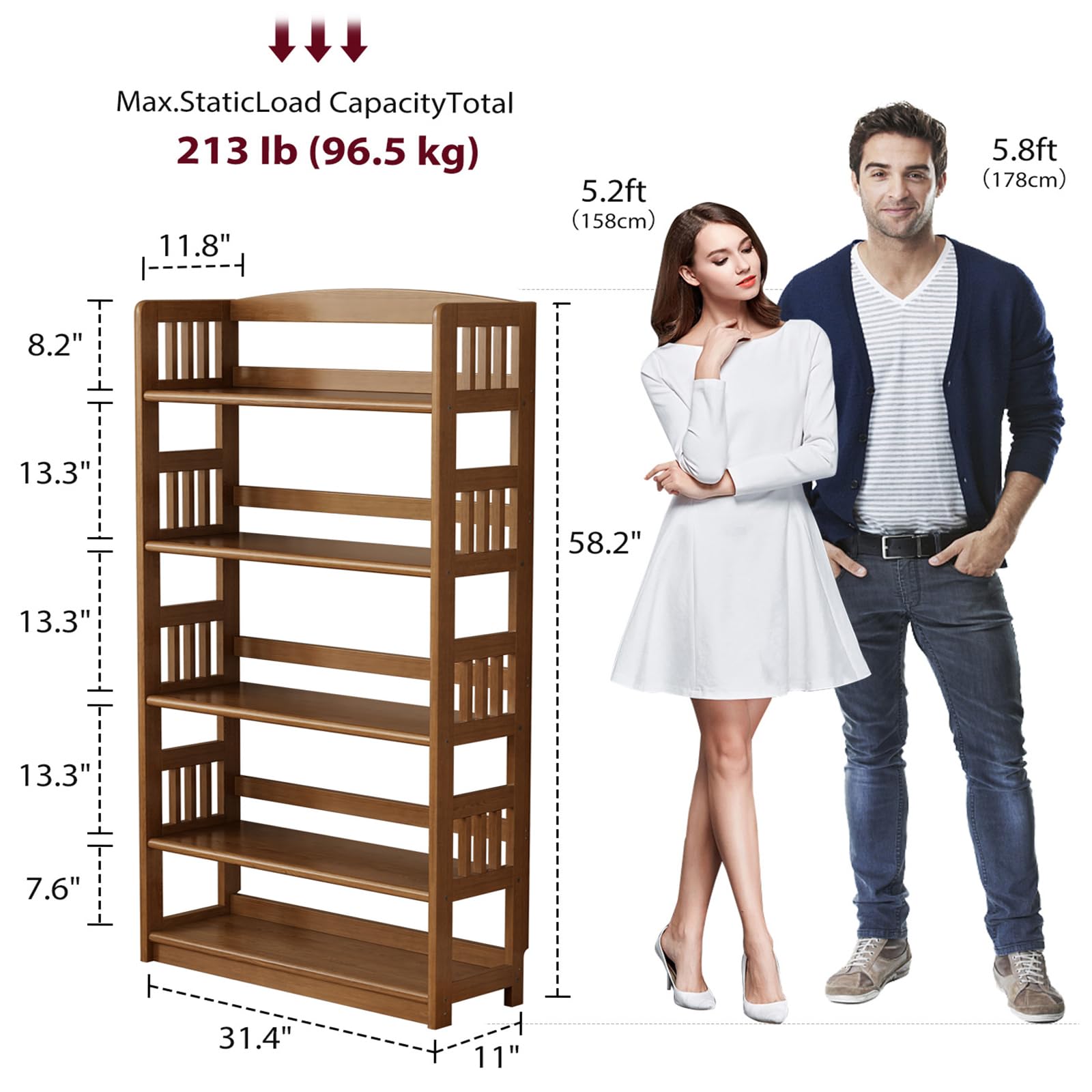 AnywaysWood 5-Tier Solid Wood Open Bookcase,Modern Display Bookshelf,Farmhouse Wide Etagere Bookcase, Freestanding Storage Cabinet for Study Room Office Living Room Flower Rack