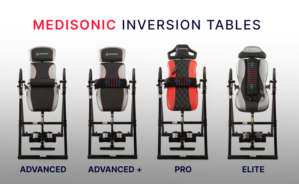 MediSonic Elite Inversion Table with Adjustable & Removable Lumbar Pad, Comfortable Ankle Security Cups, Multiple Inversion Angles, Heavy-Duty Frame, 300 lb Capacity, Blue